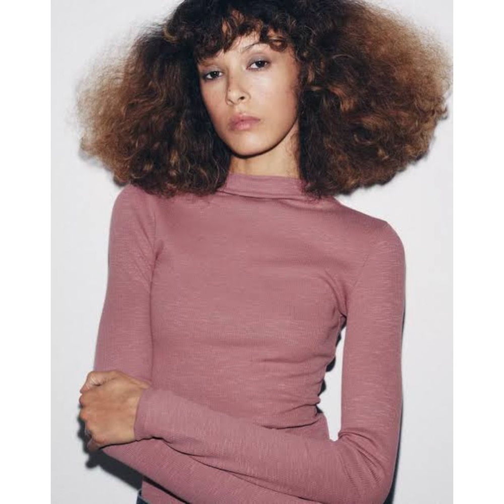 Zara / Long Sleeve Ribbed Bodysuit in Blush Pink